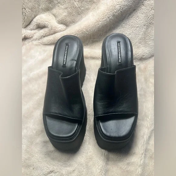 Windsor Smith Black Platform Sandals Chunky Heel Leather 7 - Picture 1 of 8